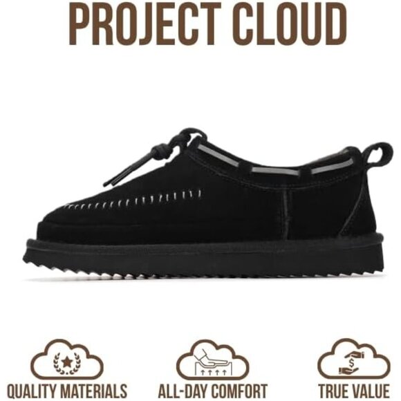 โกWomen Black Suede Leather Fleece Lining Memory Foam Cushion Slip On Slippers - Picture 4 of 5